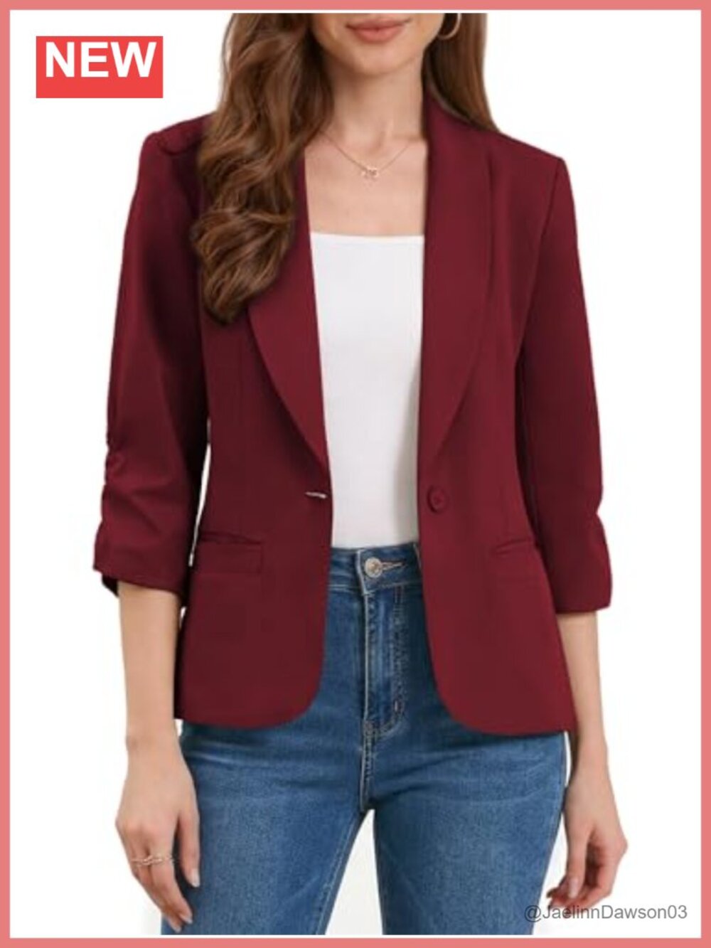Women's Ruched 3/4 Sleeve Blazer Business Casual Suit Jacket Polyester Spandex
